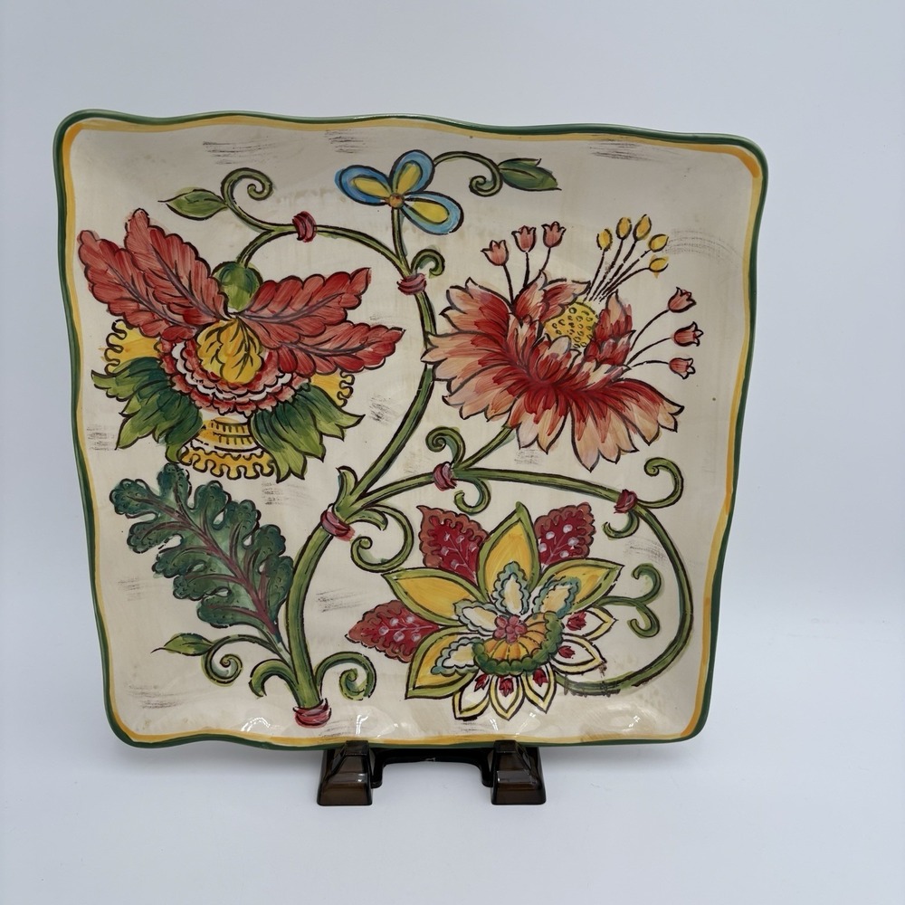 Maxcera Vanilla Chintz‎ Floral 11x11" Square Serving Plate Platter No Chips